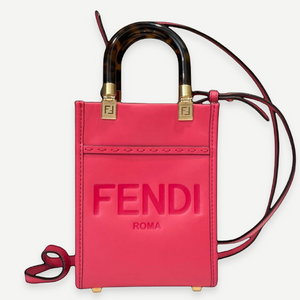 FENDI Leather Mini Sunshine Shopper Bag, Pink
