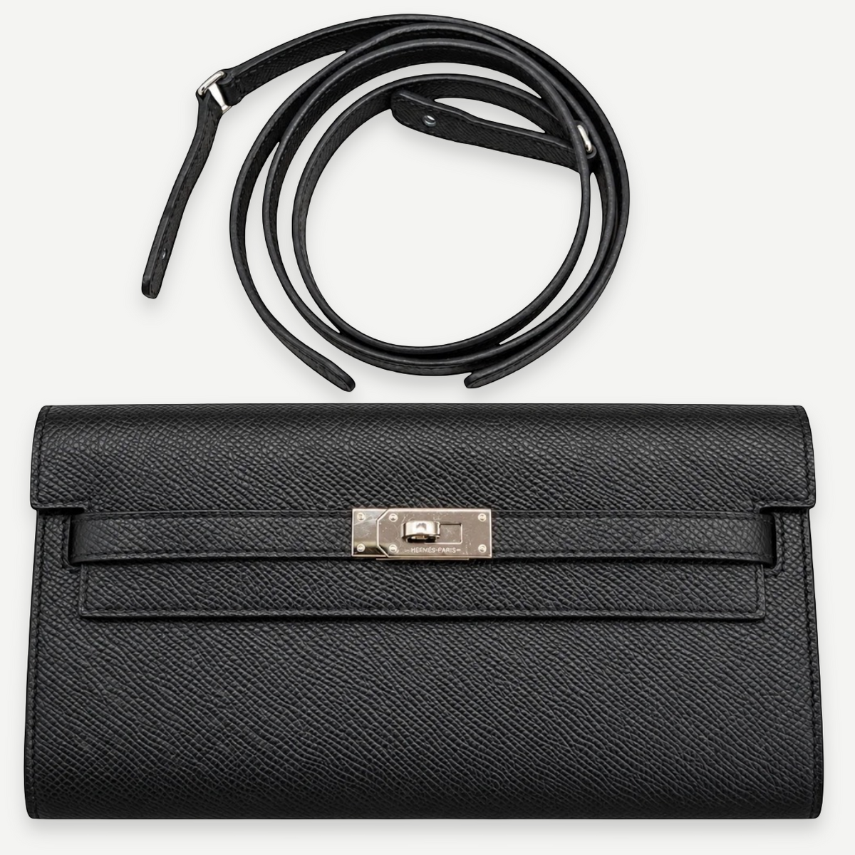 HERMÈS Noir Epsom Kelly Wallet, Palladium Hardware, 2021 | Shop Authentique Lux