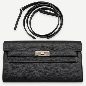 HERMÈS Noir Epsom Kelly Wallet, Palladium Hardware, 2021