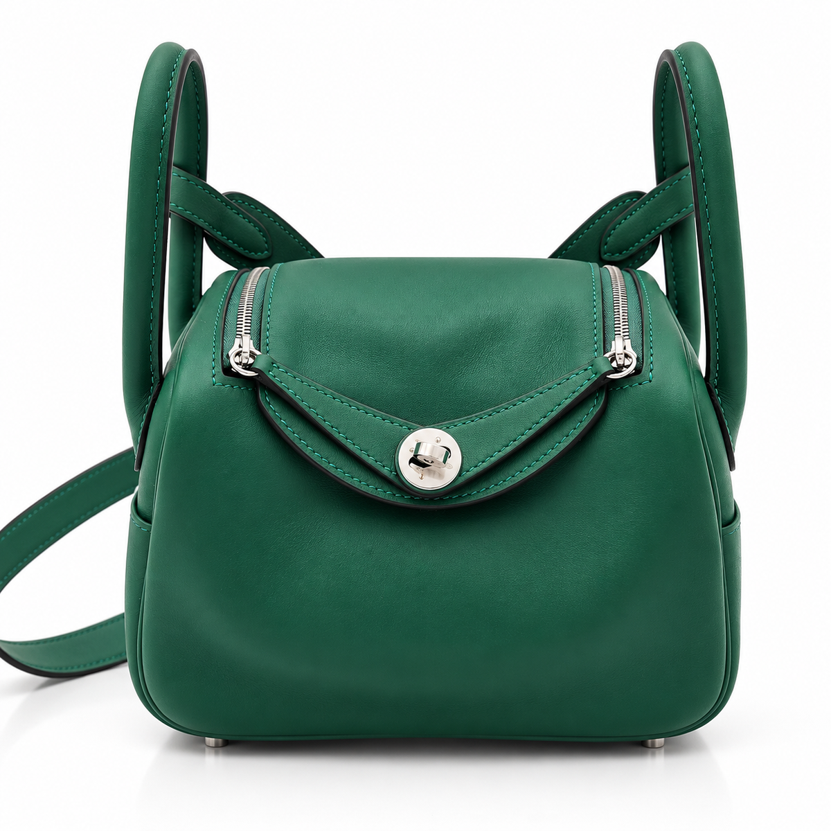 Hermès Vert Moyen Swift Mini Lindy II 20 Bag, Palladium Hardware, Full Set, K Stamp, 2025 | Shop Authentique Lux
