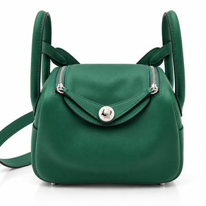 Hermès Vert Moyen Swift Mini Lindy II 20 Bag, Palladium Hardware, Full Set, K Stamp, 2025