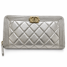 Chanel Boy Chevron Quilted Metallic Gold Leather Continental Wallet | Shop Authentique Lux