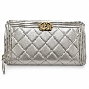 CHANEL Boy Continental Wallet, Chevron Quilted Metallic Gold Leather, Gold Hardware