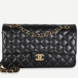 CHANEL Medium Classic Double Flap Bag, Black Quilted Leather, Gold Hardware