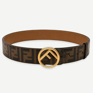 FENDI Vitello Century Bicolor FF 1974 Embossed Belt, Calfskin, Gold-Tone Hardware