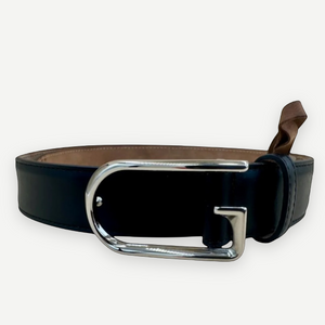 GUCCI Skinny G-Buckle Belt, Black Leather, Silver Hardware, Size 80/32
