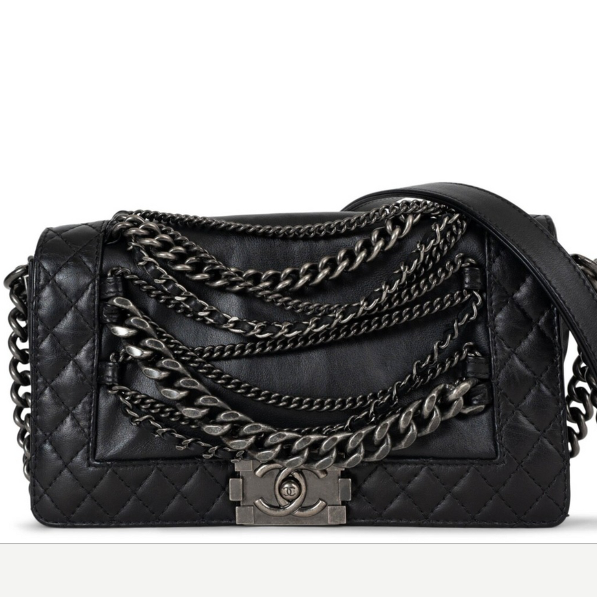 CHANEL Paris-Dallas Medium Enchained Boy Flap, Black Lambskin | Shop Authentique Lux