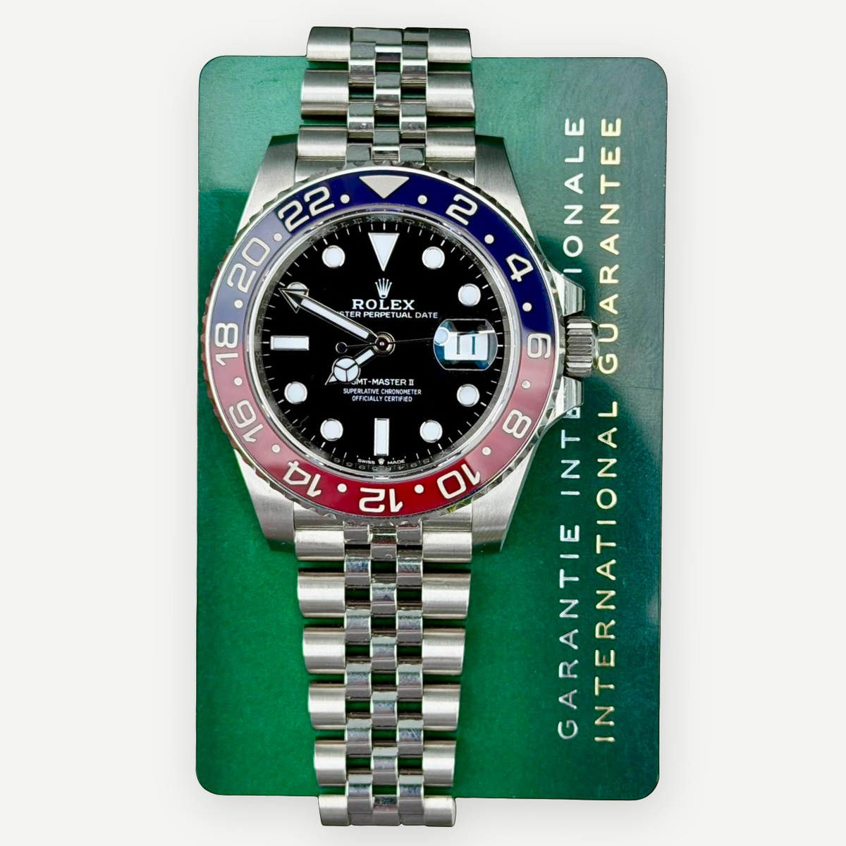 ROLEX GMT-Master II Pepsi, Black Dial, Jubilee Bracelet, 2021 | Shop Authentique Lux