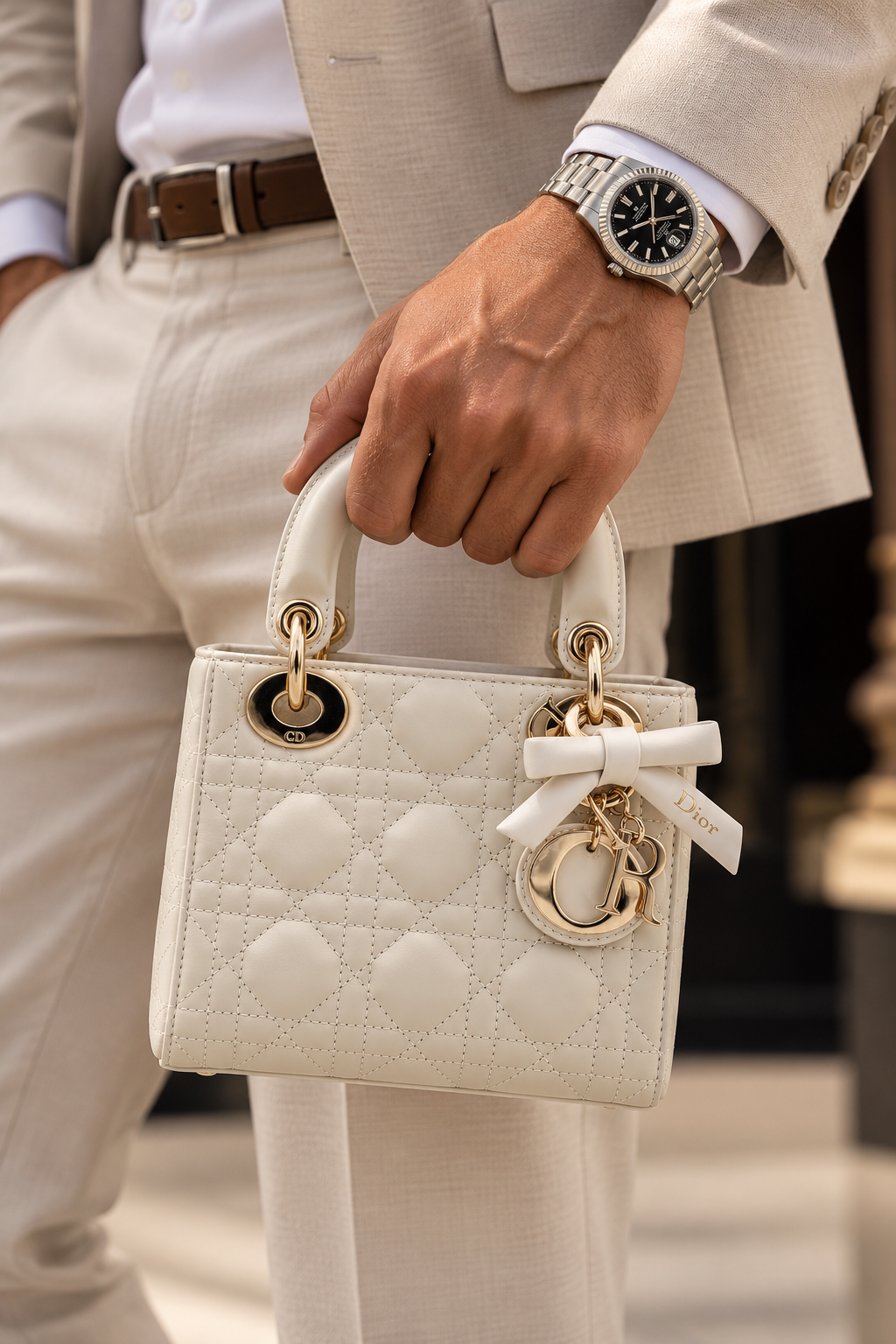 Christian Dior Mini Lady Dior Bag with Chain in Latte Cannage Lambskin, Full Set, 2026 | Shop Authentique Lux