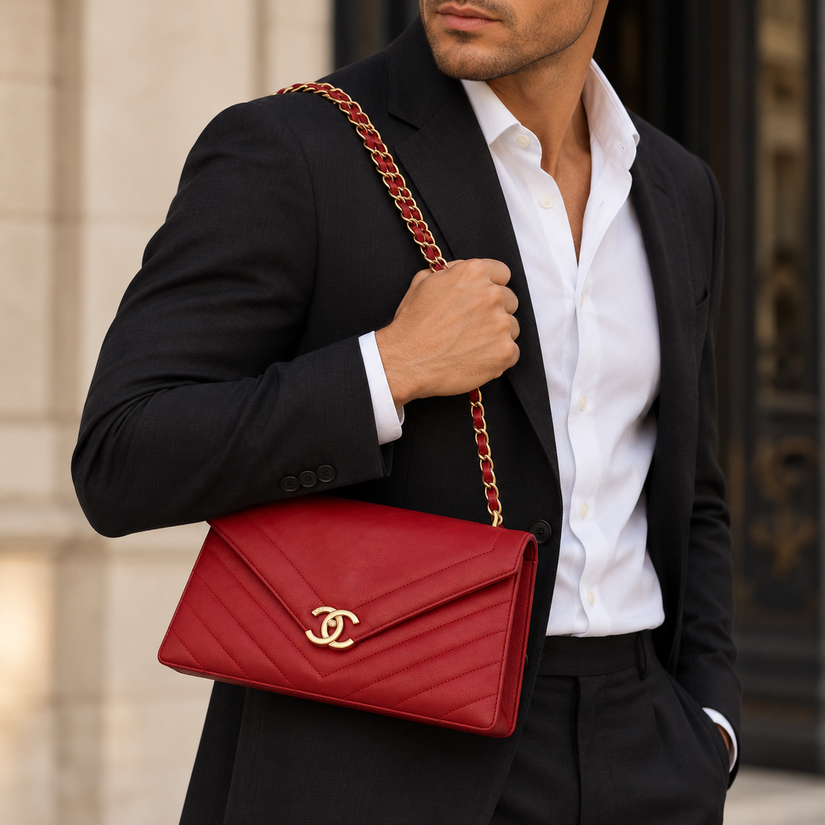 CHANEL Red Chevron Calfskin Medium Envelope Flap Bag, Gold-Tone Hardware | Shop Authentique Lux