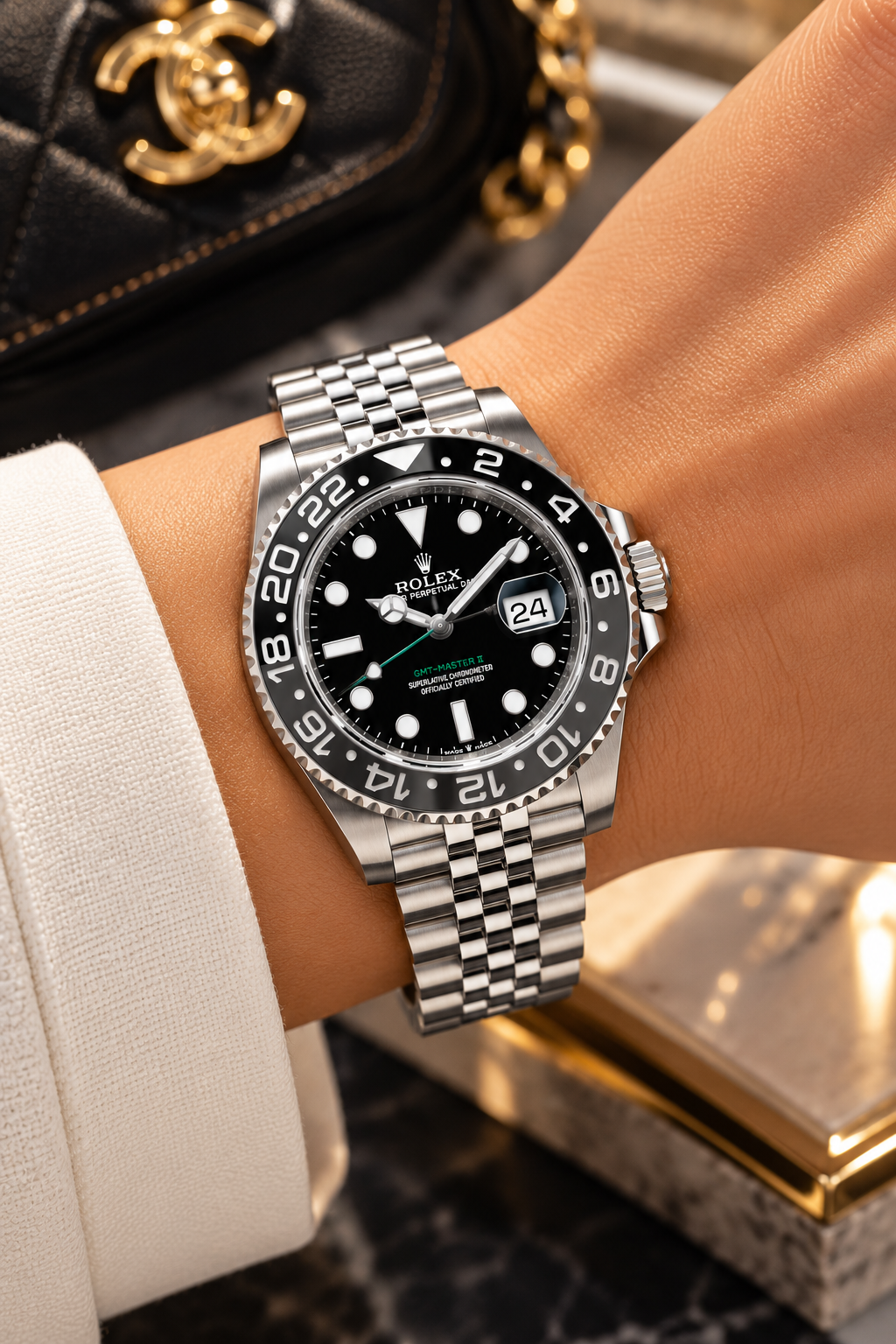 ROLEX GMT-Master II “Bruce Wayne” 126710GRNR-0003, Black Dial, Jubilee Bracelet | Shop at Authentique Lux