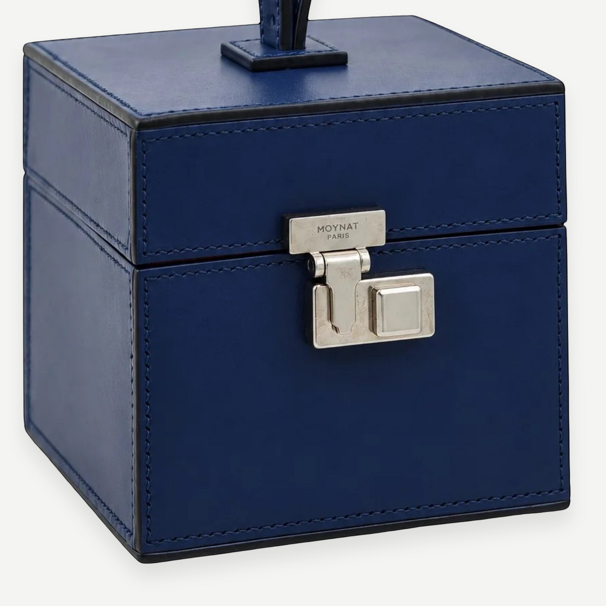 MOYNAT Structured Trunk Bag, Navy Leather, Silver-Tone Hardware | Shop Authentique Lux