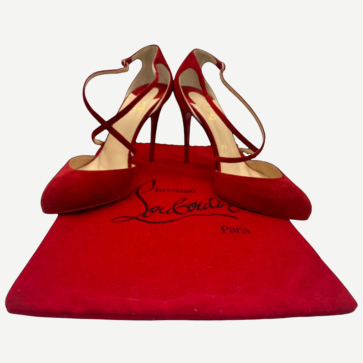 Christian Louboutin Red Suede Ankle-Strap Pumps, Size 37.5 | Shop Authentique Lux