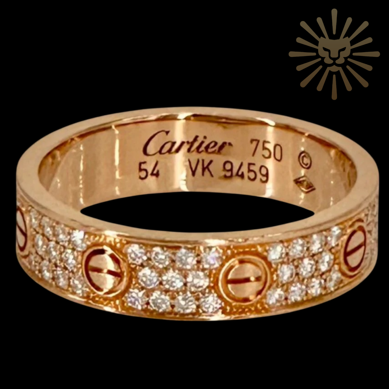 Cartier Pavé Diamond Love Ring 18K rose gold size 54 US 6.75 like new with original box - Authentique Lux