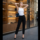 Model wearing Gucci Dionysus Mini Chain Wallet in Navy Blue Velvet Crystal GG – Available at Authentique Lux