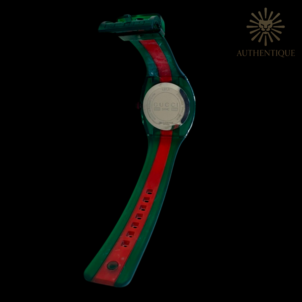 Gucci Sync XXL Men's Watch YA137113 with Green Sunray Dial and Web Stripe Strap
