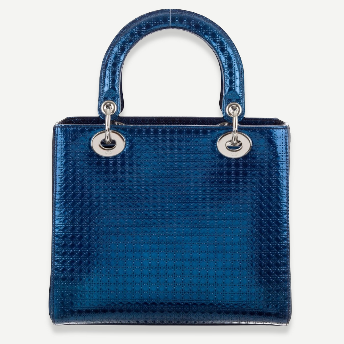 DIOR Medium Lady Dior, Blue Cannage Leather, Silver Hardware, back view | Shop Authentique Lux