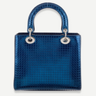 DIOR Medium Lady Dior, Blue Cannage Leather, Silver Hardware, back view | Shop Authentique Lux