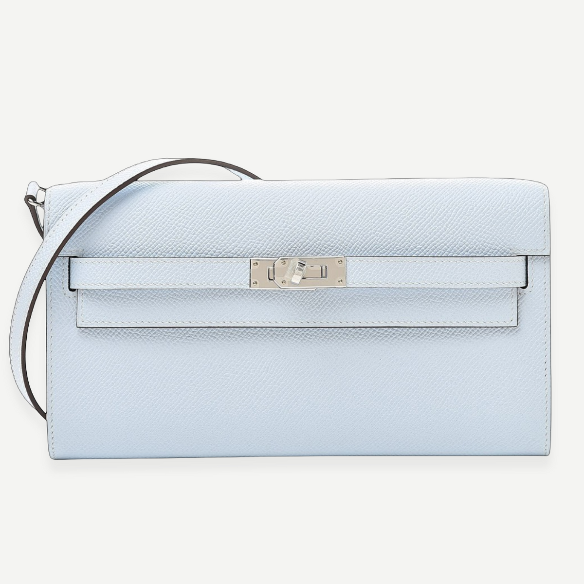 HERMÈS Brume Epsom Kelly To Go Palladium Hardware front with matching strap | Shop Authentique Lux