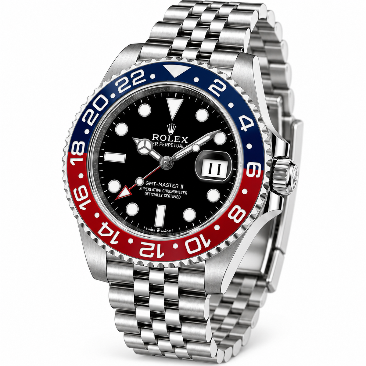 ROLEX GMT-Master II Pepsi, Black Dial, Jubilee Bracelet, 2021 | Shop Authentique Lux
