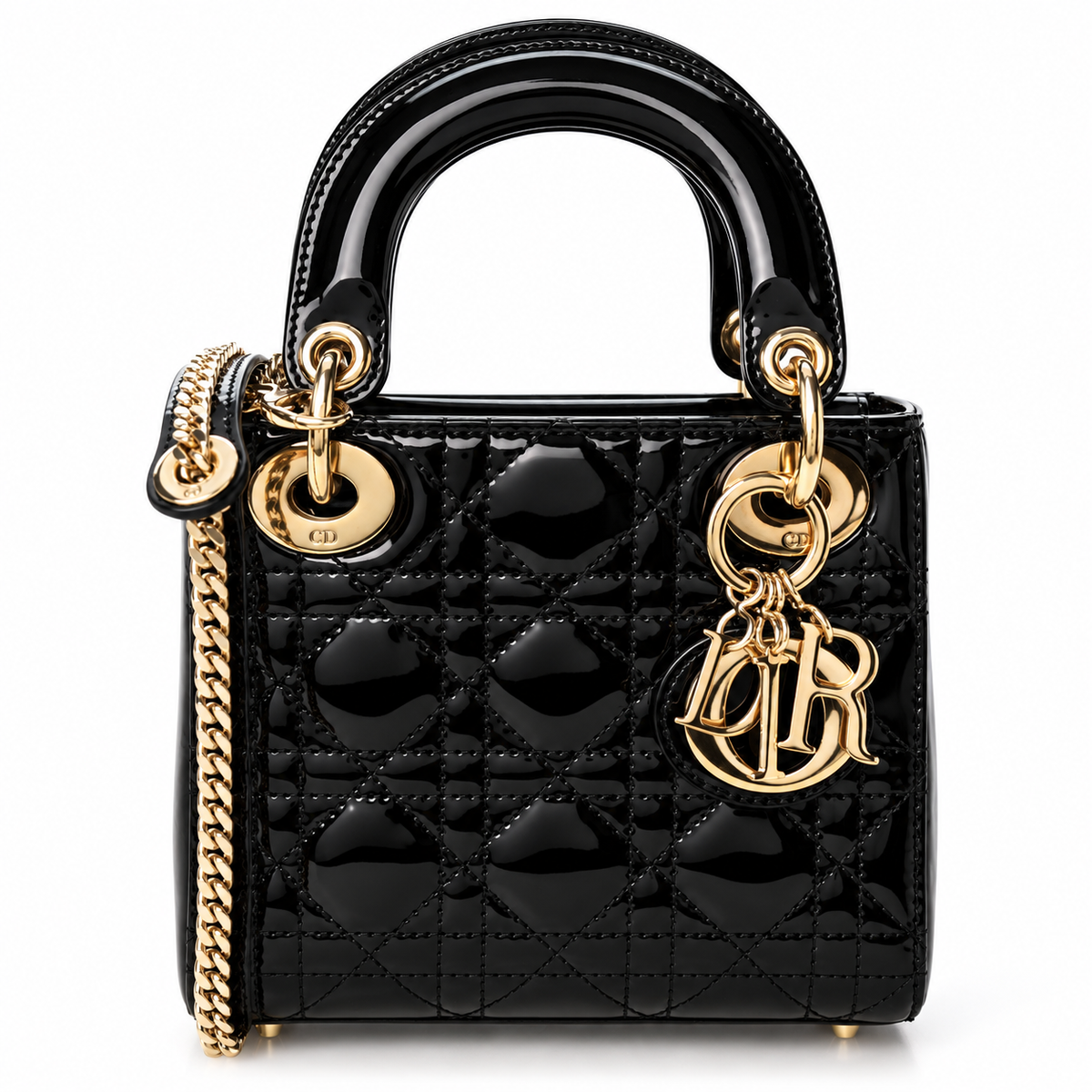 Dior Mini Lady Dior, Black Patent Leather, Gold Hardware | Shop Authentique Lux