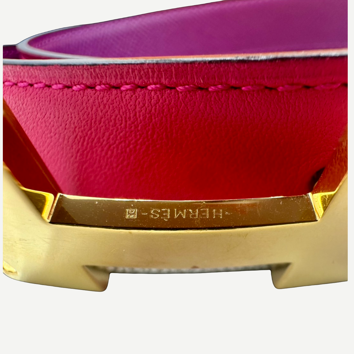 Hermès Reversible H Belt, 24mm Swift & Epsom Calfskin, Rose Mexico/Anemone, Size 80, Full Set | Shop Authentique Lux