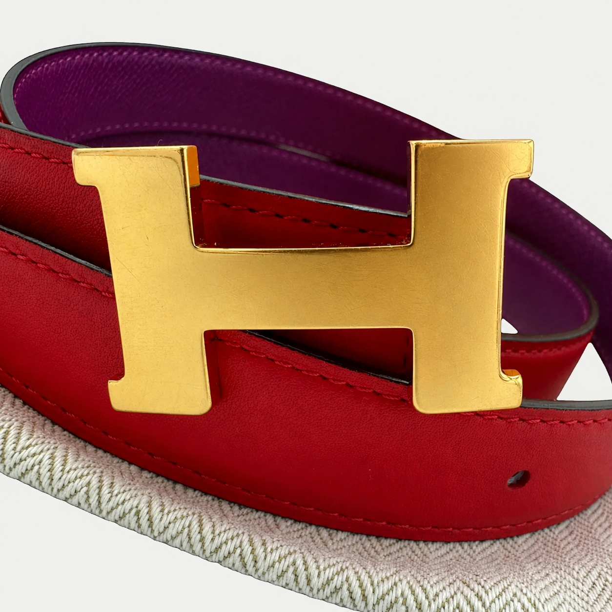 Hermès Reversible H Belt, 24mm Swift & Epsom Calfskin, Rose Mexico/Anemone, Size 80, Full Set | Shop Authentique Lux