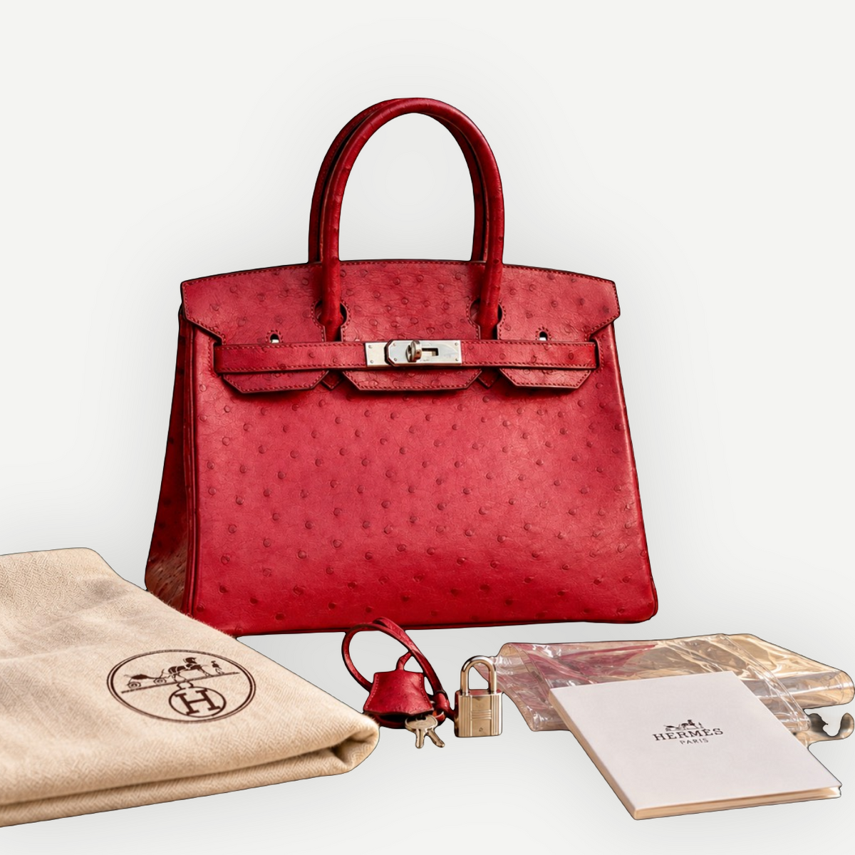 Hermès Birkin 30 in red ostrich leather with palladium hardware | Shop Authentique Lux