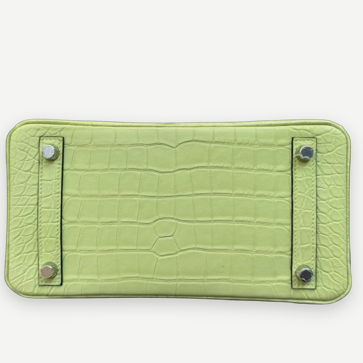 HERMÈS Birkin 25, Matte Crocodile, R9 Tender Sprout Green / Vert Criquet, Palladium Hardware, 2021 | Shop Authentique Lux