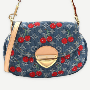 LOUIS VUITTON x Takashi Murakami Monogram Cherry Denim Sunset Shoulder Bag, Gold-Tone Hardware, Full Set