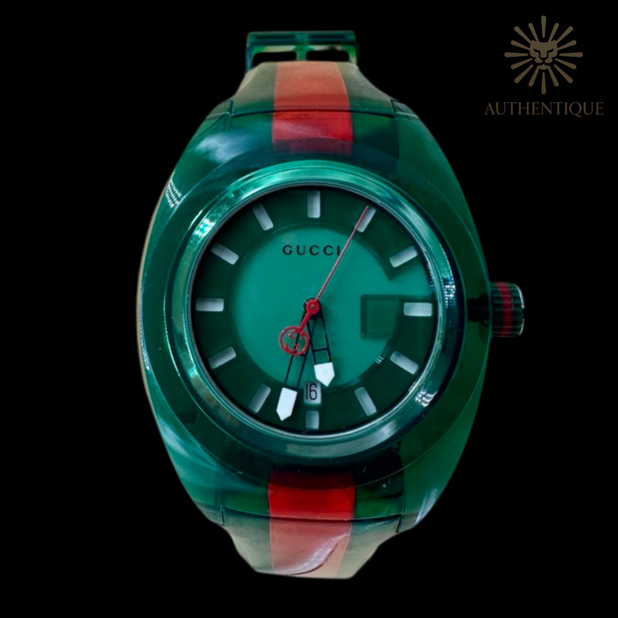 Gucci Sync XXL Men's Watch YA137113 with Green Sunray Dial and Web Stripe Strap
