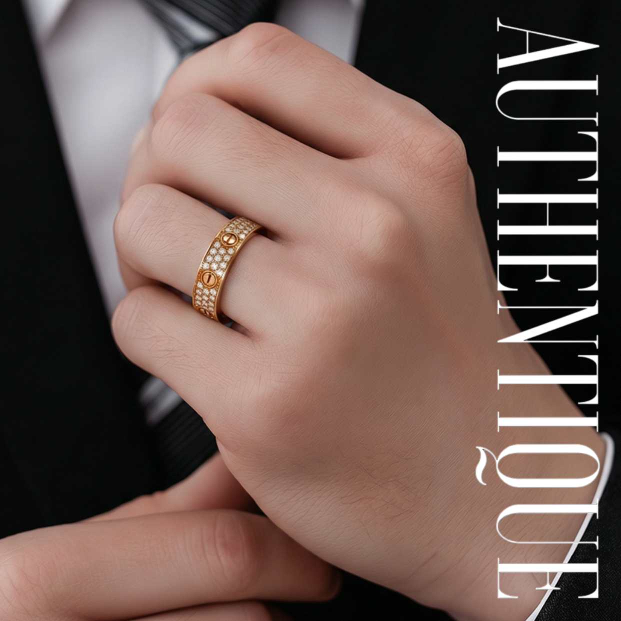 Cartier Pavé Diamond Love Ring 18K rose gold size 54 US 6.75 like new with original box - Authentique Luxury