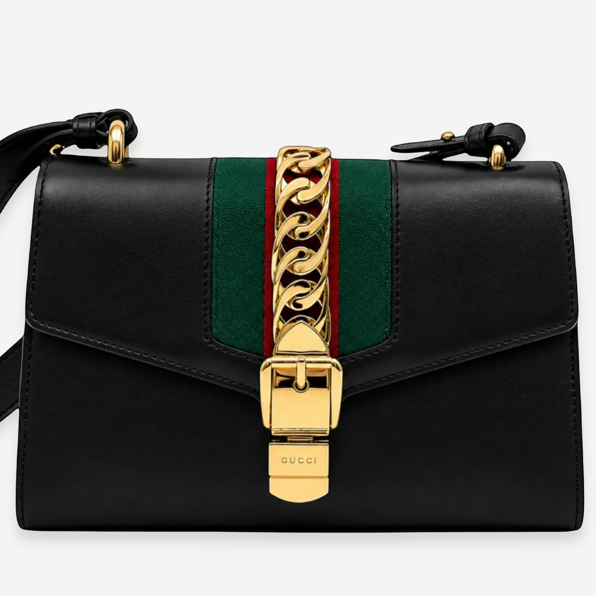 GUCCI Small Sylvie Shoulder Bag, Black Calfskin, Gold-Tone Hardware | Shop Authentique Lux
