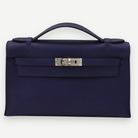 Hermès Bleu Saphir Swift Kelly Pochette Clutch Bag, Palladium Hardware, Full Set, C Stamp, 2018 | Shop Authentique Lux