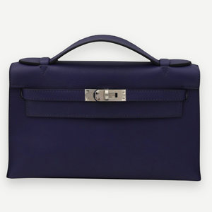 Hermès Bleu Saphir Swift Kelly Pochette Clutch Bag, Palladium Hardware, Full Set, C Stamp, 2018