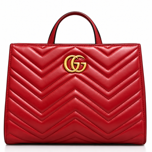GUCCI GG Marmont Small Tote, Red Matelassé Calfskin, Gold-Tone Hardware