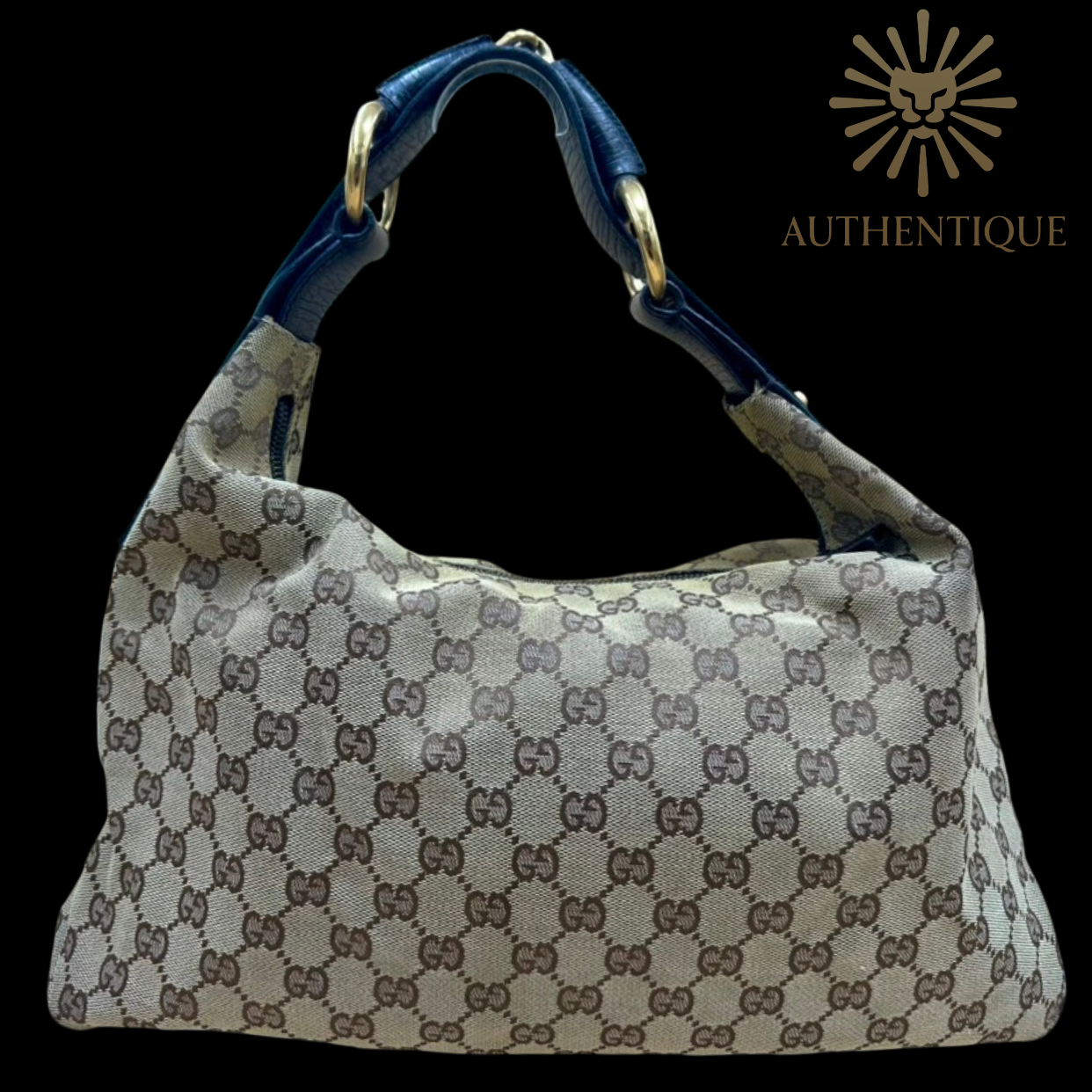 Gucci GG Canvas Horsebit Hobo in neutral monogram canvas with gold-tone hardware — Always guaranteed authentic at Authentique Lux