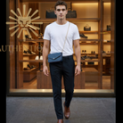 Model wearing Louis Vuitton Marine Rouge Empreinte Pochette Felicie Chain Wallet - 2-Piece Set