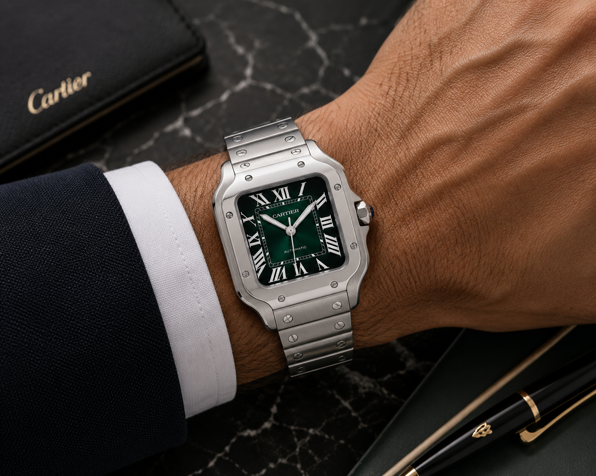 Cartier Santos de Cartier WSSA0061, Stainless Steel, Green Dial, Full Set, 2026 | Shop Authentique Lux