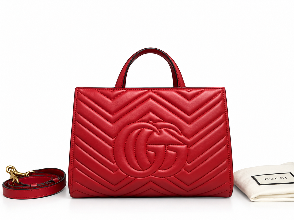 Gucci GG Marmont Small Tote in Red Matelassé Calfskin | Shop Authentique Lux