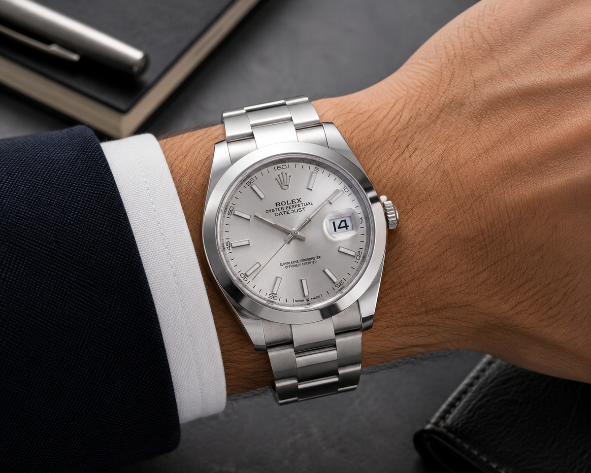 Rolex Datejust 41 126300, Silver Baton Dial, Oystersteel, Full Set, 2026 | Shop Authentique Lux