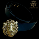 Gucci Lion Buckle, Black Leather Belt- Authentique Lux