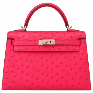 HERMÈS E5 Candy Pink Ostrich Kelly 25, Silver Hardware, Full Set, 2019