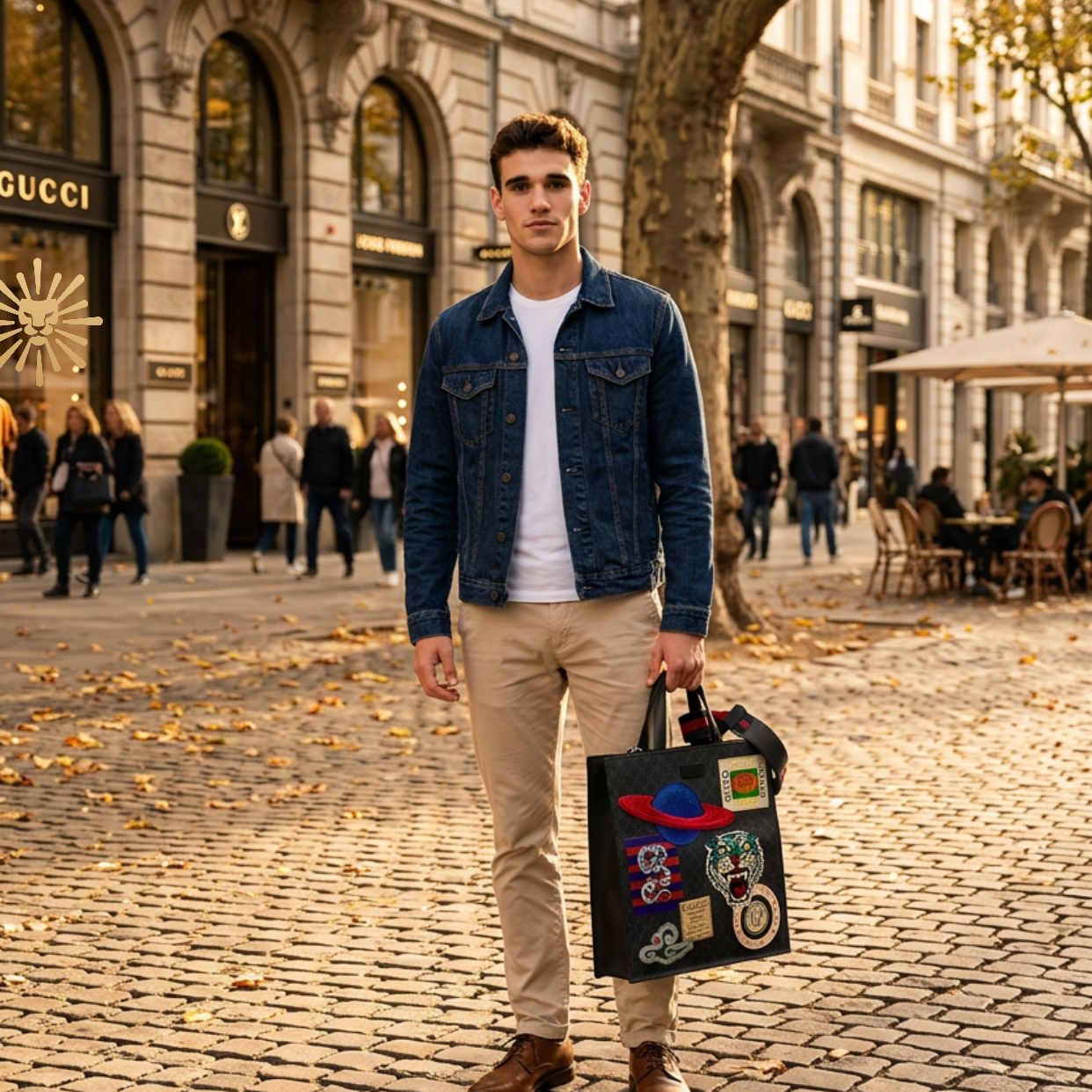 Model wearing Gucci Night Courier GG Supreme Soft Tote in Black Monogram – Available at Authentique Lux