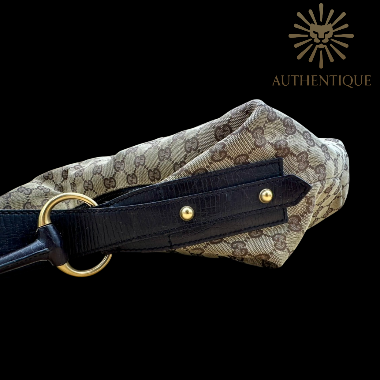 Gucci GG Canvas Horsebit Hobo in neutral monogram canvas with gold-tone hardware — Always guaranteed authentic at Authentique Lux