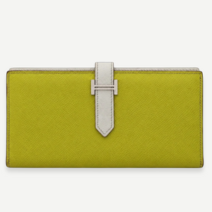 HERMÈS Béarn Wallet, Yellow and White Leather, Palladium Hardware