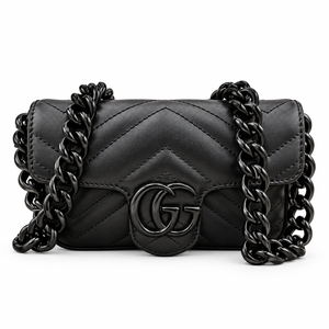 GUCCI GG Marmont Mini Shoulder Bag, Black Matelassé Leather, Black Hardware, With Original Dust Bag & Tags