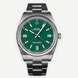 Rolex Oyster Perpetual 41 124300, Green Dial, Oystersteel, Full Set, 2026