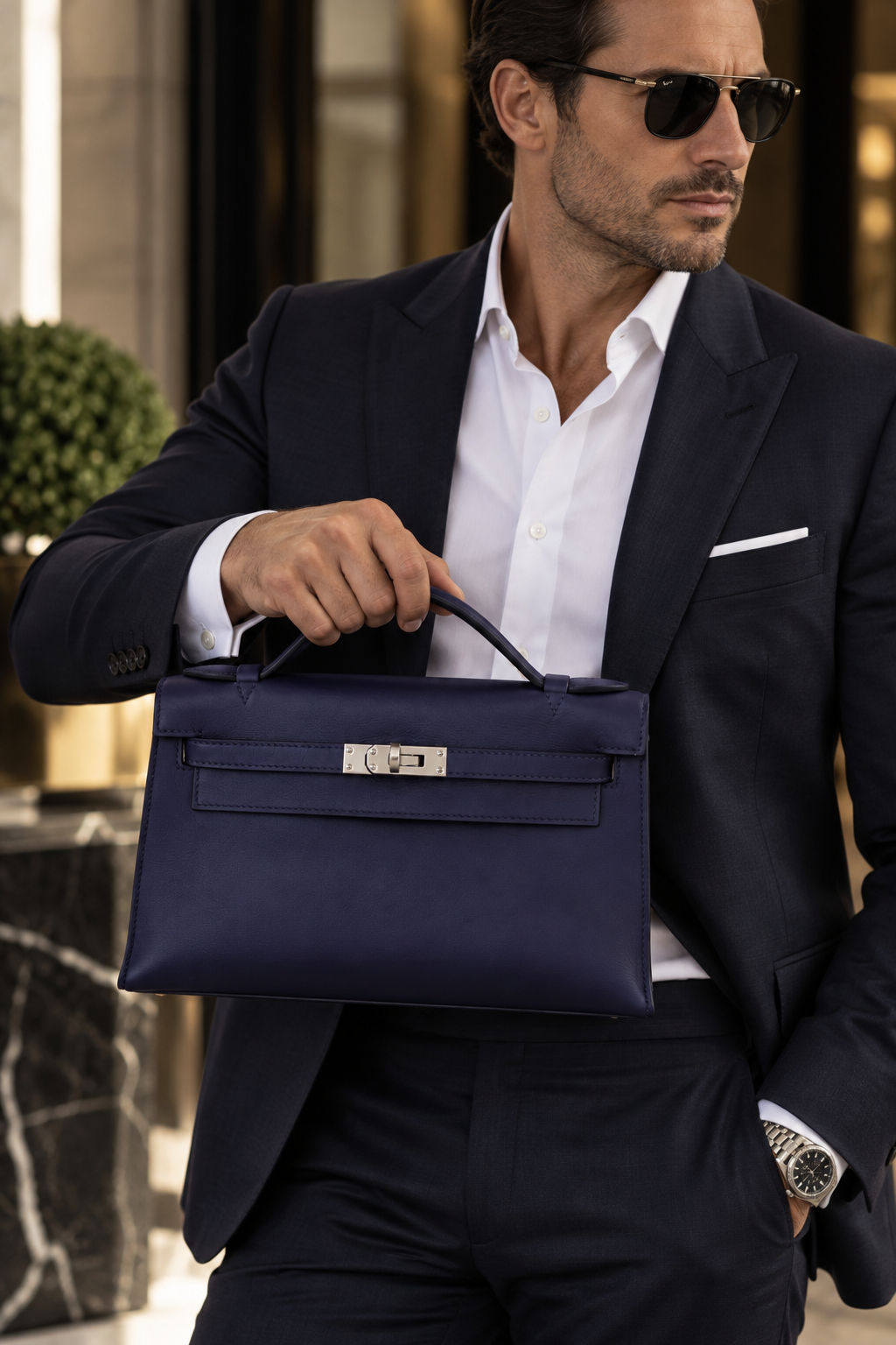Hermès Kelly Pochette Clutch Bag, Bleu Saphir, Swift Leather, PHW, 2018 | Shop Authentique Lux