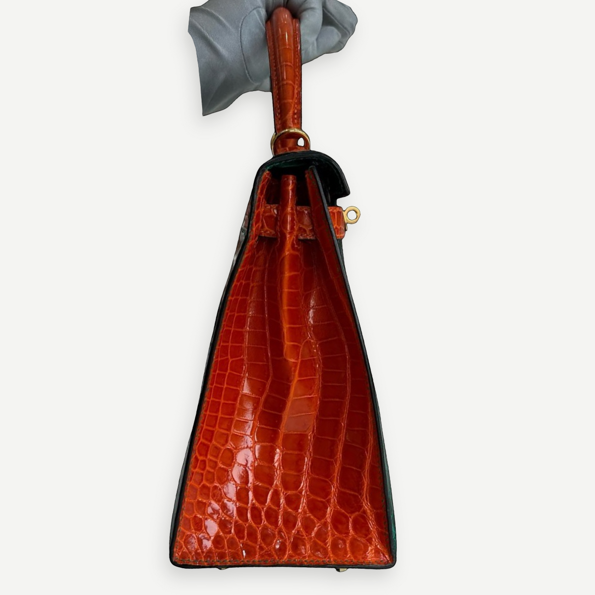 Hermès Vert Emeraude and Orange Shiny Niloticus Crocodile Sellier HSS Kelly 28 Brushed Gold Hardware, 2014 | Shop Authentique Lux